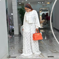 European and american cross-border women's fashion  spring new arrival: elegant round neck lantern sleeve blouse and wide-leg pants set