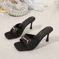 Export square toe metal chain one-word sandals women's outer wear  summer new arrival open toe fashion high heels 43