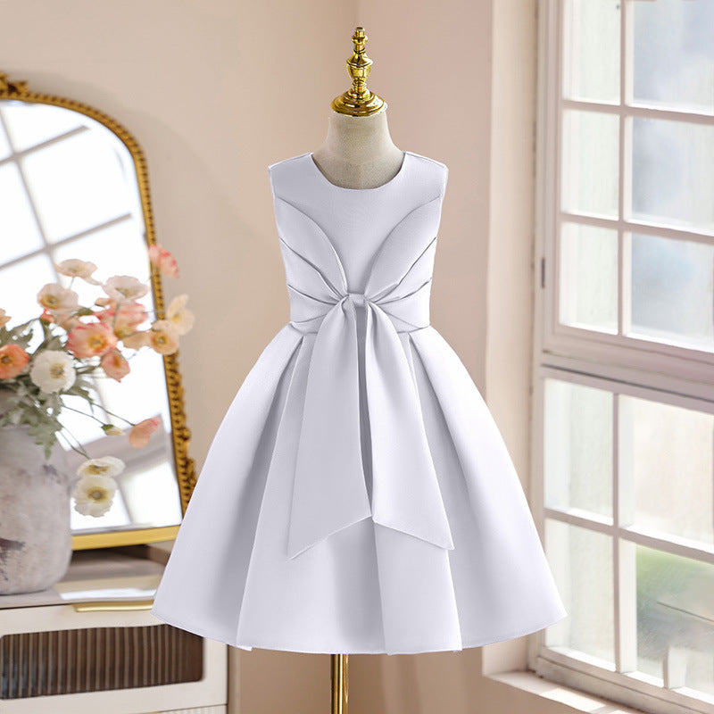 Girls' luxury satin dress - minimalist sleeveless pleated skirt, princess style - hot new arrival for cross-border e-commerce