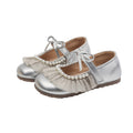 Vancahao girls' lace bow princess shoes, new autumn  collection, kids' silver soft sole single shoes, leather shoes