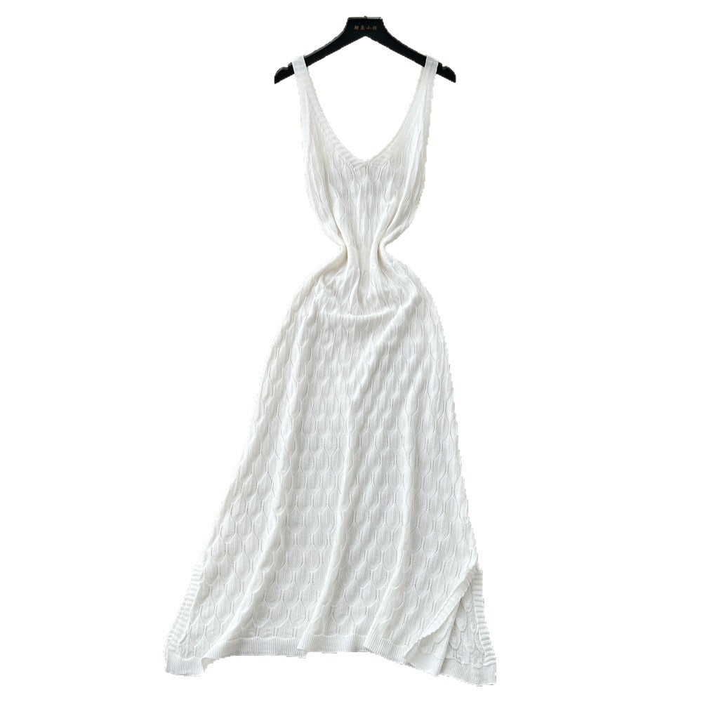 Vacation style cut outknitting low-cut suspender dress for women summer sleeveless slimming look a-line skirt work clothing socialite style