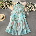 European court style spring dress for women - designer vintage print, slim fit, long, high-end, elegant dress