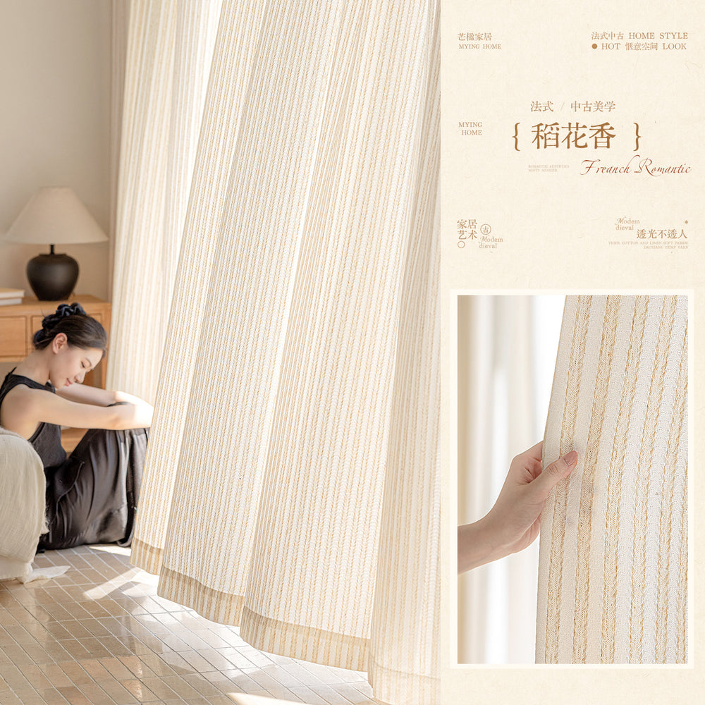 New rice-flower-scented linen gauze curtain, light-transmitting and opaque window gauze, living room balcony, medieval style window gauze, wheat-ear pastoral style