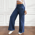 Tummy control imitation denim loose pants four-way stretch soft high waist flared pants