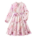 Girls' foreign trade dress, spring/summer  new collection, french elegant vacation style, printed long sleeve, cinched waist, lace trimmed princess dress