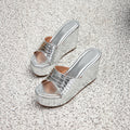 Fashionfashion patent leather thick sole wedge slippers women's sandals toe silver women's shoes thick sole wedge sandals in stock