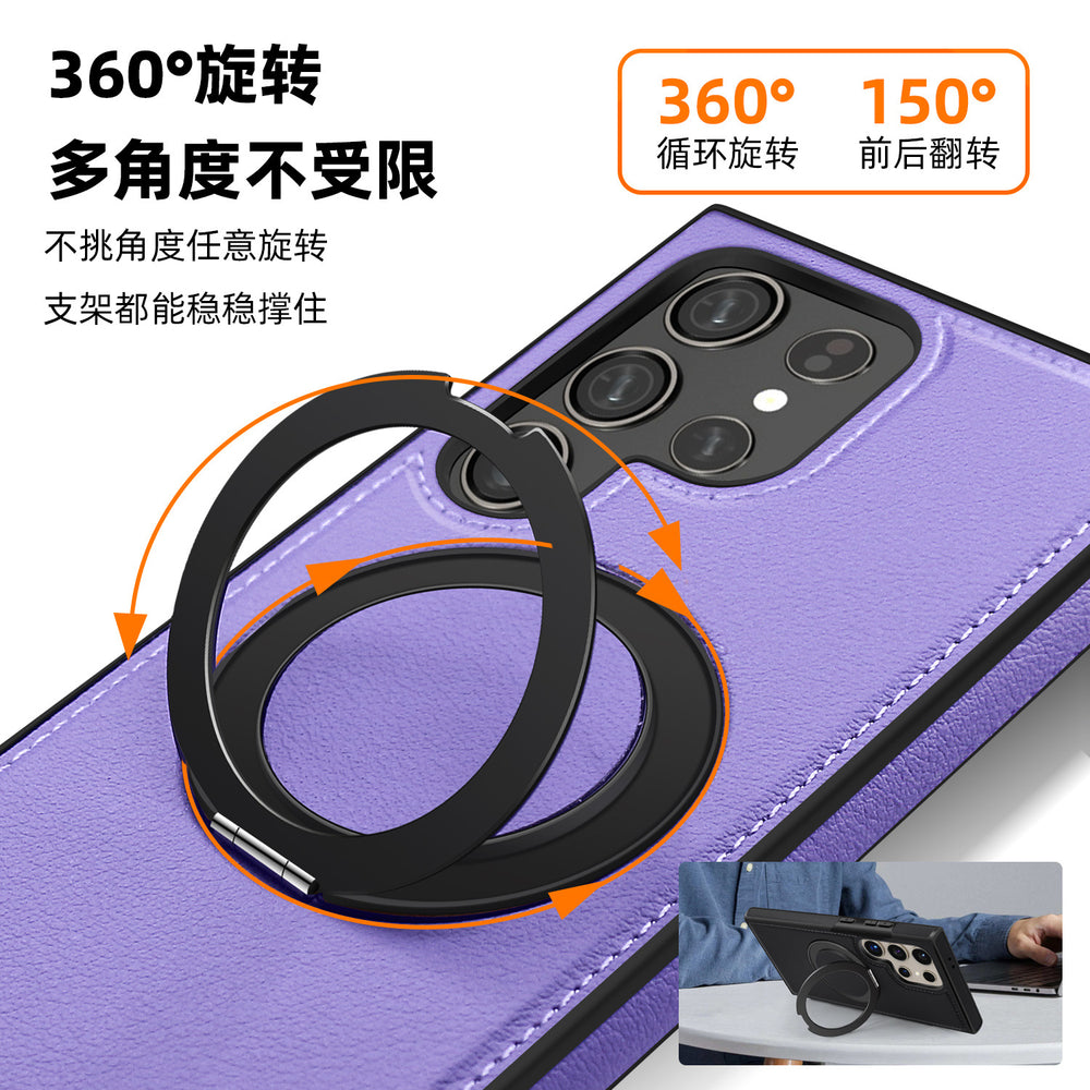 Yashi cross-border business leather case suitable for samsung s26ultra mobile phone case 360rotate magnetic holder protective cover