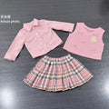 autumn newborn & toddler preppy style shirt, knit vest, and pleated plaid skirt three-piece set