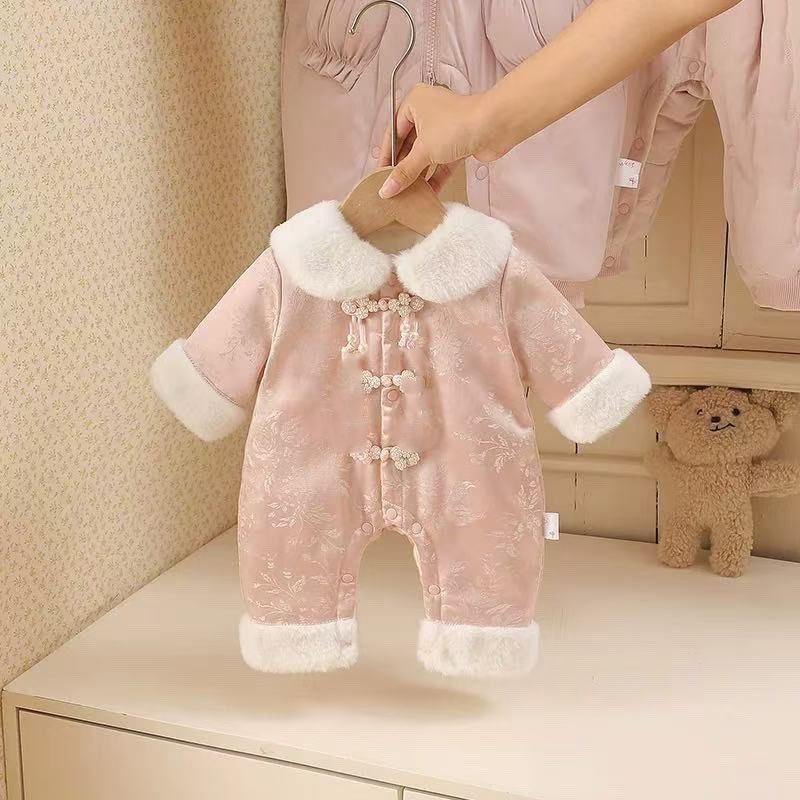 Fall and winter chinoiserieoutwear jumpsuit baby fleece-lined baby khakioutwear lady heattech newborn one-year-old dress