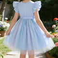 Exportgirl light purple pit strips flying sleeves gradient star mesh skirt summerkidsbows princess dress trendy