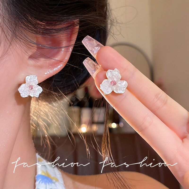 Super sparkly pink gradient zircon flower stud earrings - women's 2026 new arrival, hot spring/summer style, high-end elegant earrings