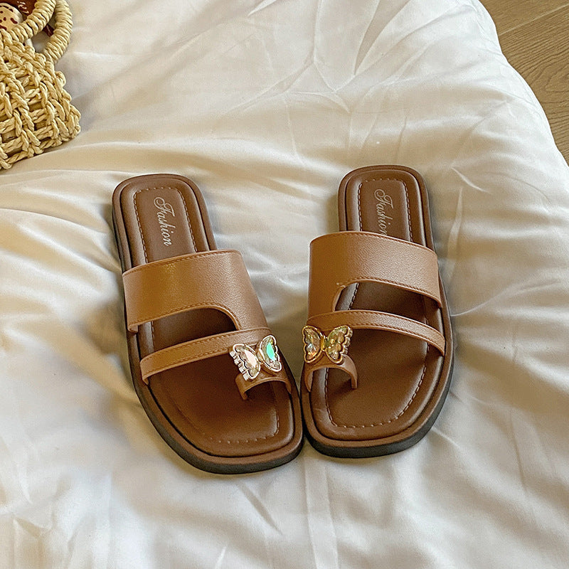 Women's slip-on thong sandals - new spring/summer 2025 korean style retro casual vacation roman sandals