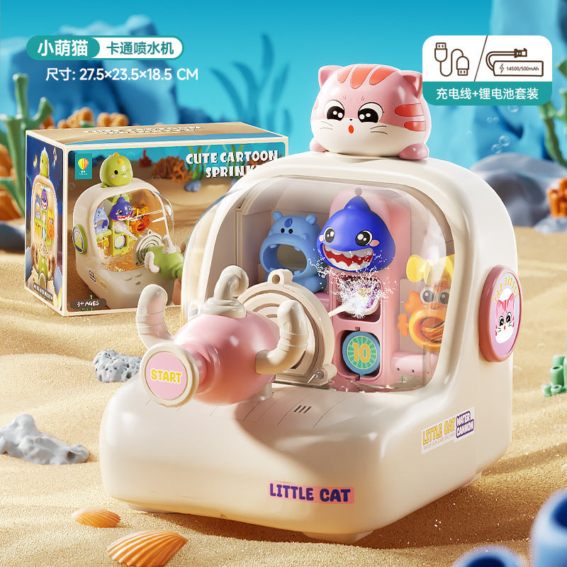 Kids' water play table with electric dinosaur and cute cat water shooter – fun and educational toy for boys and girls
