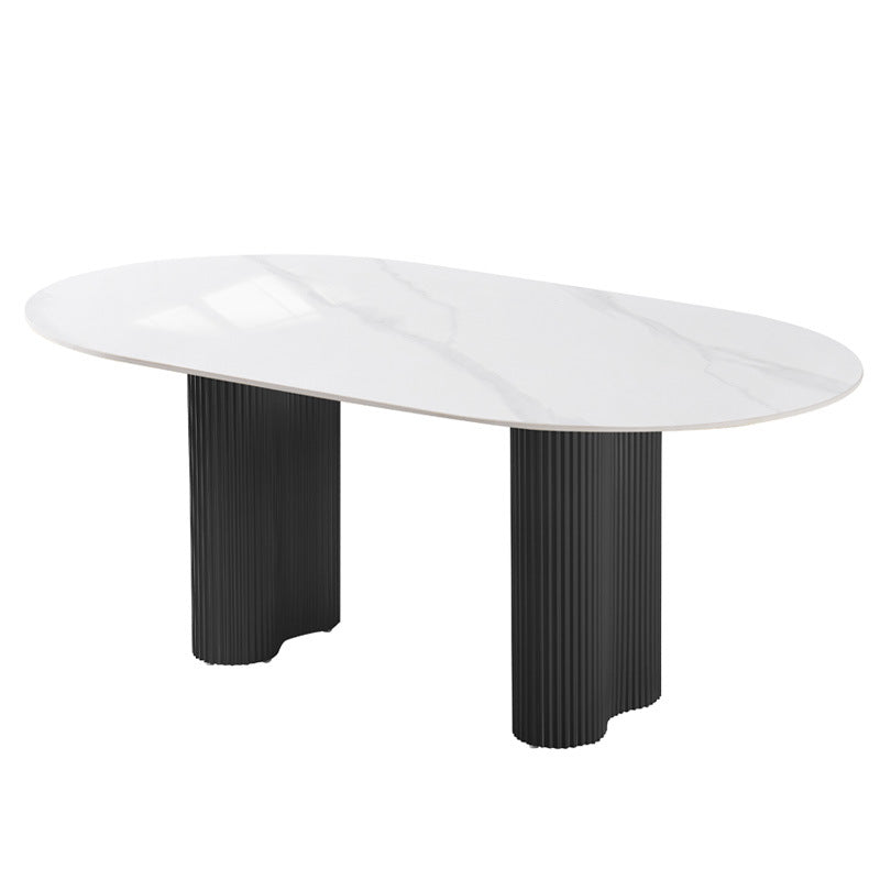 Modern minimalist rock slab dining table - new vintage-style home dining table with beautiful peanut leg design