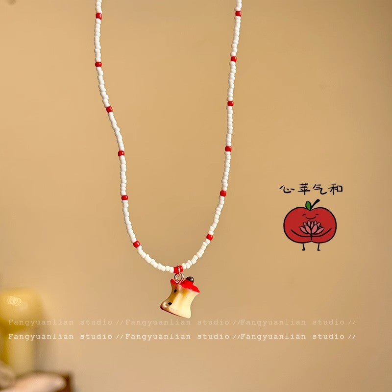 Niche style design summer small fresh apple beaded necklace for women insclassy sense casualfashioneasiest for match clavicle chain