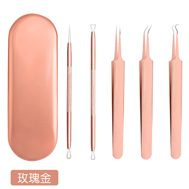Stainless steel blackhead remover kit - 5 piece set for pimple, blackhead, whitehead, and cyst extraction - ready to ship