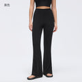 Sand-washed ribbed yoga pants for women, loose-fitting, with a flattering drape and slimming effect. wide-leg, slightly flared, with a slit detail. perfect for sports and fitness. style d26024