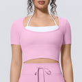 Cloud-feel two-piece look yoga top with built-in bra pads - perfect for outdoor running, fitness, pilates, and activewear