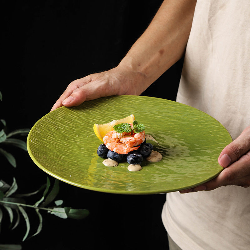 Japanese retroclassy sense kiln transformed steak shallow plate restaurant hotel ceramic western food plate dessert pastry plate plate