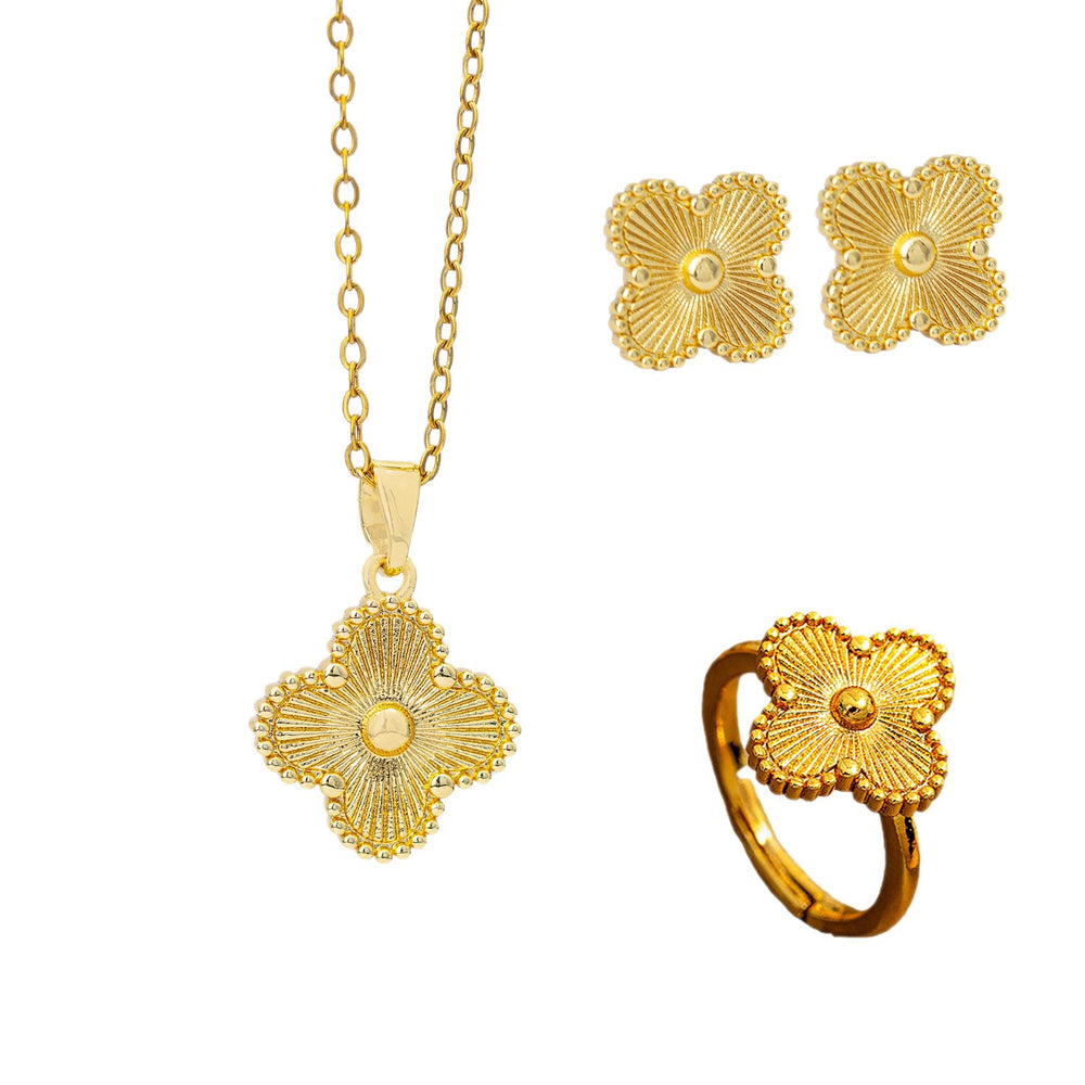 Simple elegant four-leaf flower jewelry suit four-leaf clover laser titanium steel plum blossom fashioneasiest for matchpopular trendy jewelry