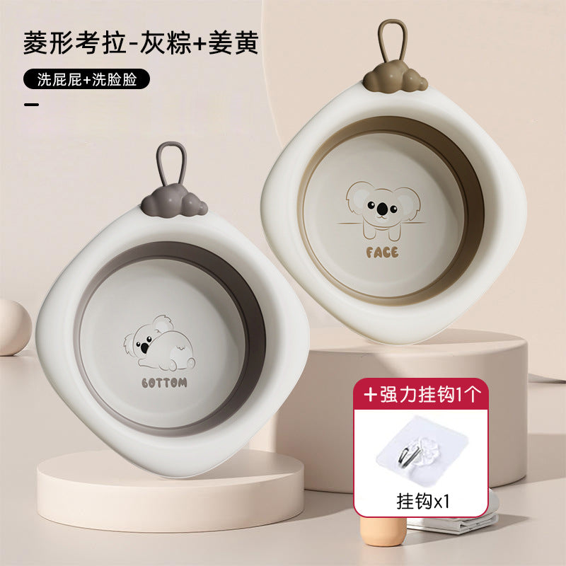 Diamond-shaped koala baby foldable wash basin - multi-purpose sink for face, bottom, and feet - newborn and infant plastic washbasin