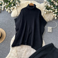 Lazy style knittingtwo-piece set for women autumhigh collartopsloose pants silmslimming looksweaterwork clothingsuit