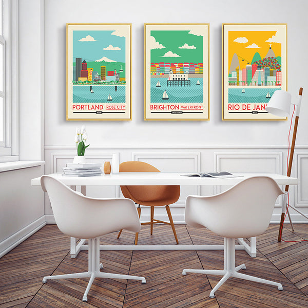 World famous city poster landmark building hanging painting bedroom travel agency mural Shanghai New York London decorative painting