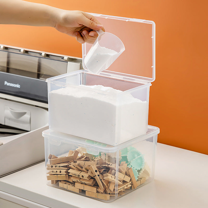Laundry powder storage box Household laundry ball clothespin storage box Plastic flip cover Laundry bead storage box with measuring cup