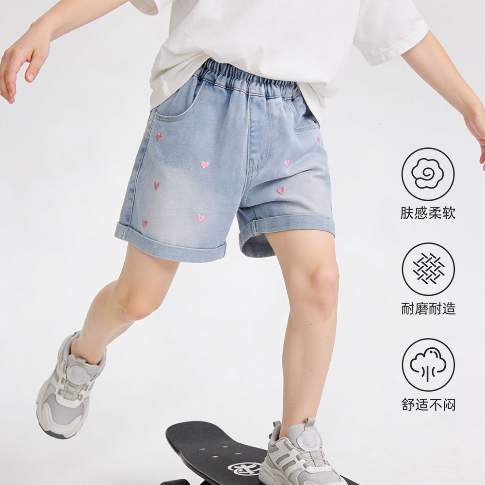 Girls' denim shorts - lightweight summer style, new  collection. trendy, breathable embroidered shorts for girls and big girls