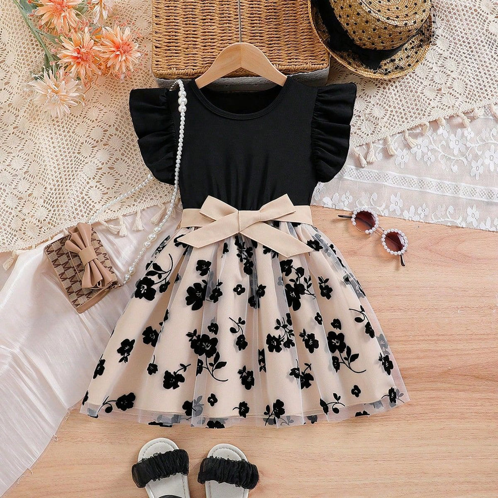 spring/summer new arrivals: european & american style girls' flutter sleeve knit pullover dress - princess dress for toddlers and young children