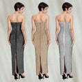 C7162 cross-border   fashion women's off-shoulder rhinestone bodycon slit bodycon dress