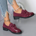 slip-on loafers women's autumn bow chunky heel plus size single shoes 43 red