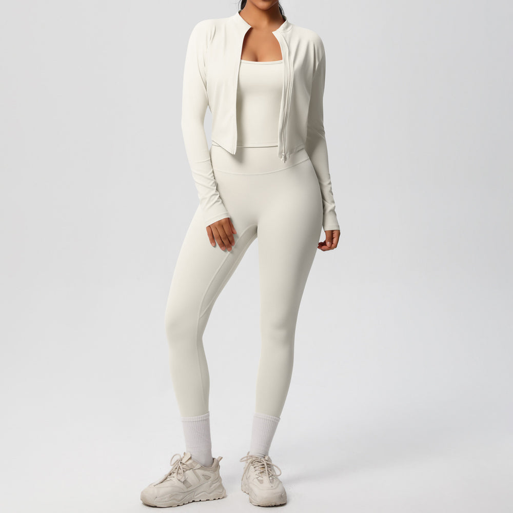 fashionpure color brushed nude breathable sling yoga suit running fitness sportswear three-piece set for women