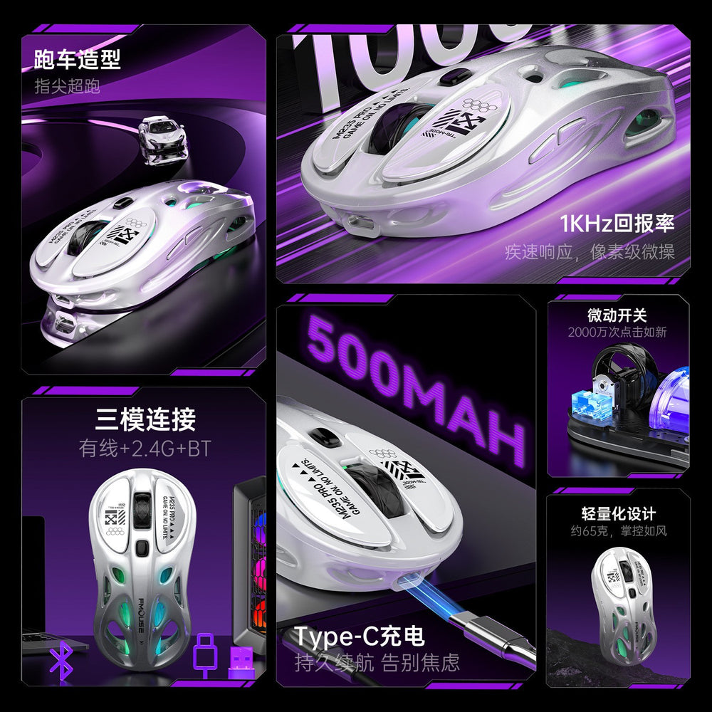 Tiger cat m235pro wireless bluetooth tri-mode mouse - hollowed-out design, lightweight, for office, esports, gaming, business use