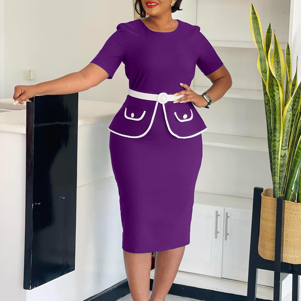 D3339  women's fashion european and american style elegant stretch bodycon short sleeve office lady african plus size dress