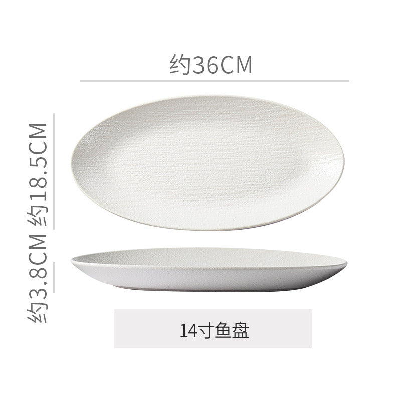 Vintage rock texture ceramic dinnerware set - soup plates, fish plates, steak plates, and vegetable plates - matte finish, high-end black and white dinnerware set