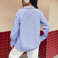 Pre-sale 53162#  cross-border women's fashion ins versatile casual silm detachable sleeve stripesd shirt
