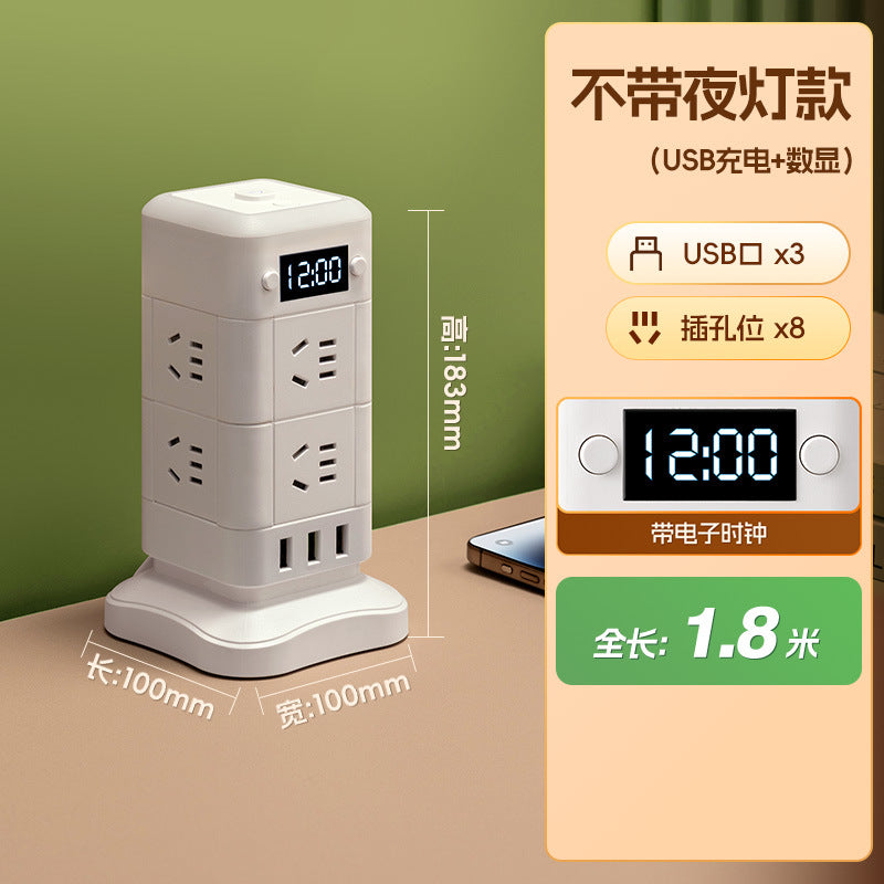 Vertical socket multi-function tower usb plug strip rubik's cube office dormitory for home power strip with clock display
