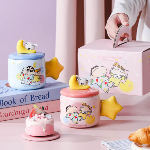Crayon Xiaoxin Creative Mug Lid Gift Box Personalized Couple Water Cup Cartoon Ceramic Cup Coffee Cup Milk