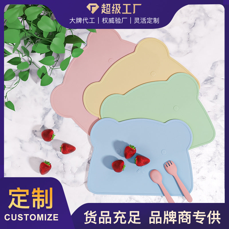 Bear silicone placemat children's non-slip thermal insulation mat waterproof baby infant table mat food grade creative bowl mat