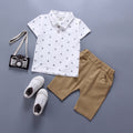kidspolo shirtsuit0-5 years old boys all-print lapel short-sleeved t-shirt shorts 2-piece set wholesale cotton