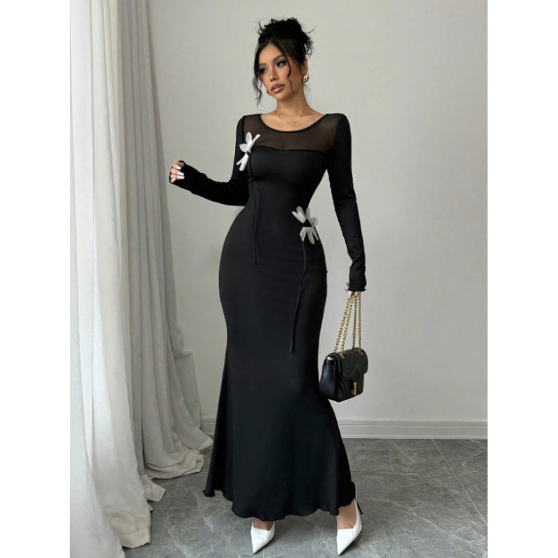 summer european and american style mesh panel dress for women (cross-border e-commerce)