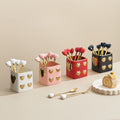 Luxury nordic-style heart-shaped ceramic utensil holder with stainless steel fruit tea spoons – perfect for afternoon tea and dessert forks