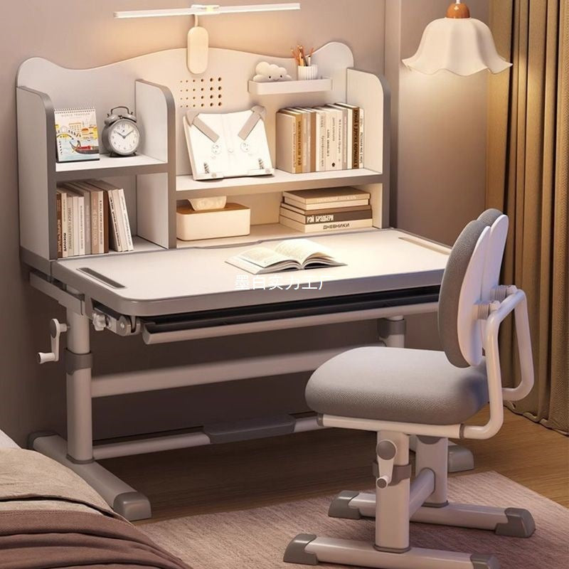 Children's study table Children's student home writing desk Hand-cranked lifting table and chair set