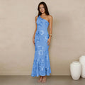 C7747 cross-border   fashion women's summer elegant jacquard one-shoulder banquet dress