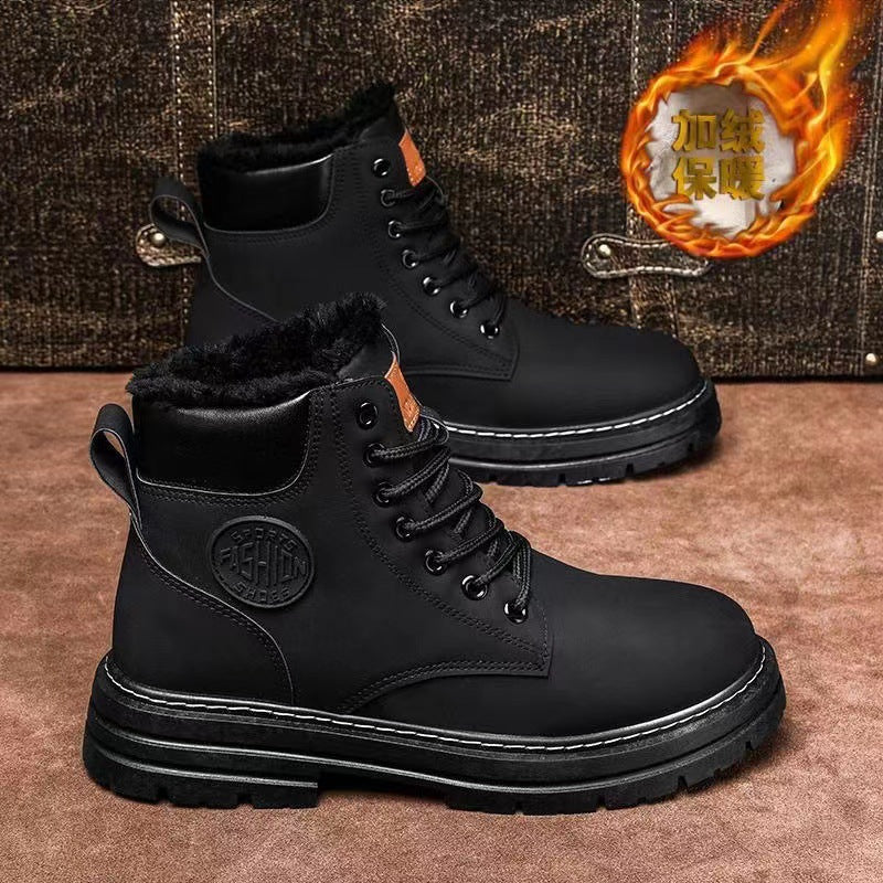 Boots men's high-top fleece-linedheattechwinterworkwear boots british style short boots k-stylewaterproof boots men's trendy shoes