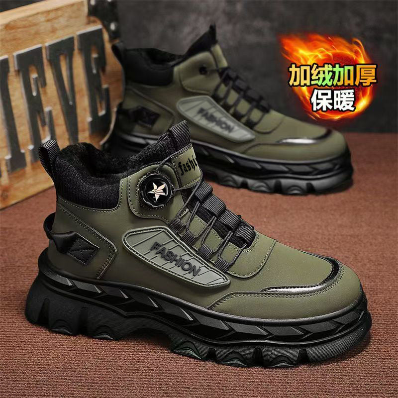 Boots men's winterfleece-linedheattechthickenedrotate button waterproofnon-slipthick soleheight sport snow cotton shoes
