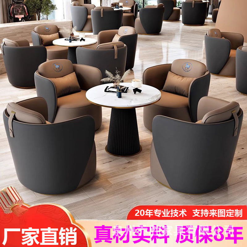 Accessible luxury sales office cafe single sofa hotel lobby casual leather sofa reception office coffee table sofa