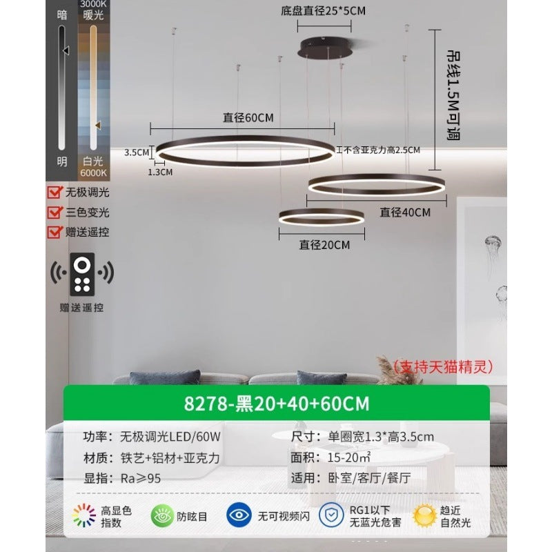 Circle of Light Living Room Chandelier French Postmodern Simple Light Luxury Dining Room Light Duplex Circle Hall Lighting 1