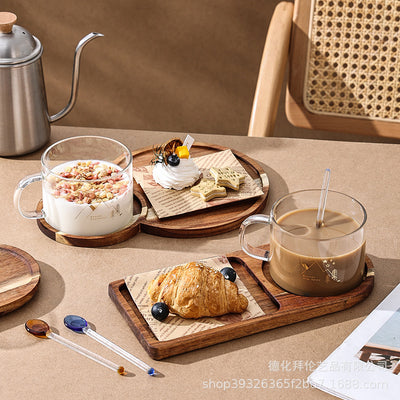 Ins-style acacia wood tray water cup set - perfect for snacks, afternoon tea, or solo dining. creative solid wood serving platter
